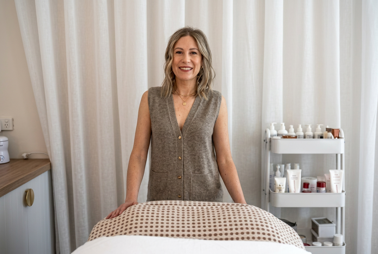 Sophie, founder of Marley & Me Beauty Co, in her Ormond studio